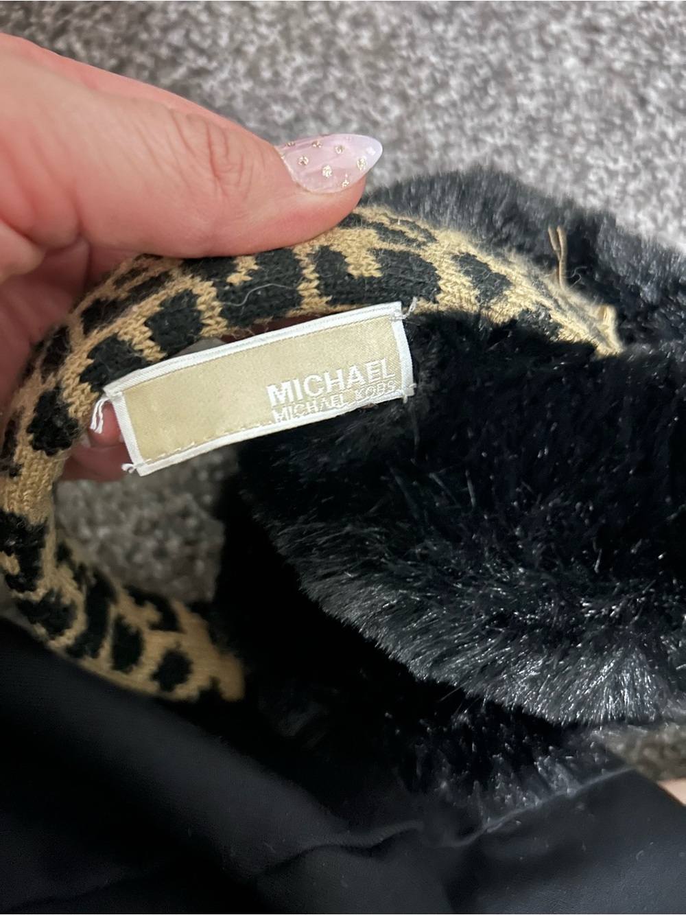 MICHAEL Michael Kors Leopard Print Faux Fur Headband - Black & Tan